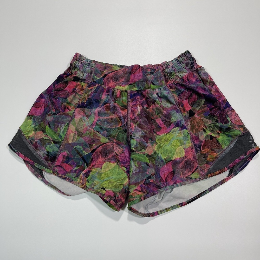Lululemon Speed Up Mid-Rise Lined Short 4" Vivid Floral Tone Multi / Grey Size 4